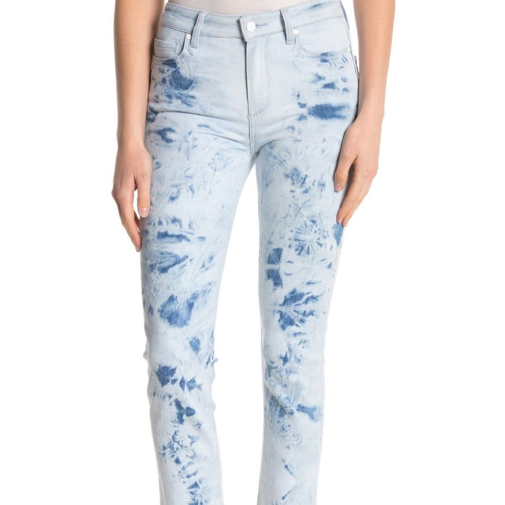 PAIGE HOXTON SLIM RAW HEM INDIGO TIE DYE JEANS 26